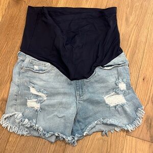 Pink blush maternity jean shorts